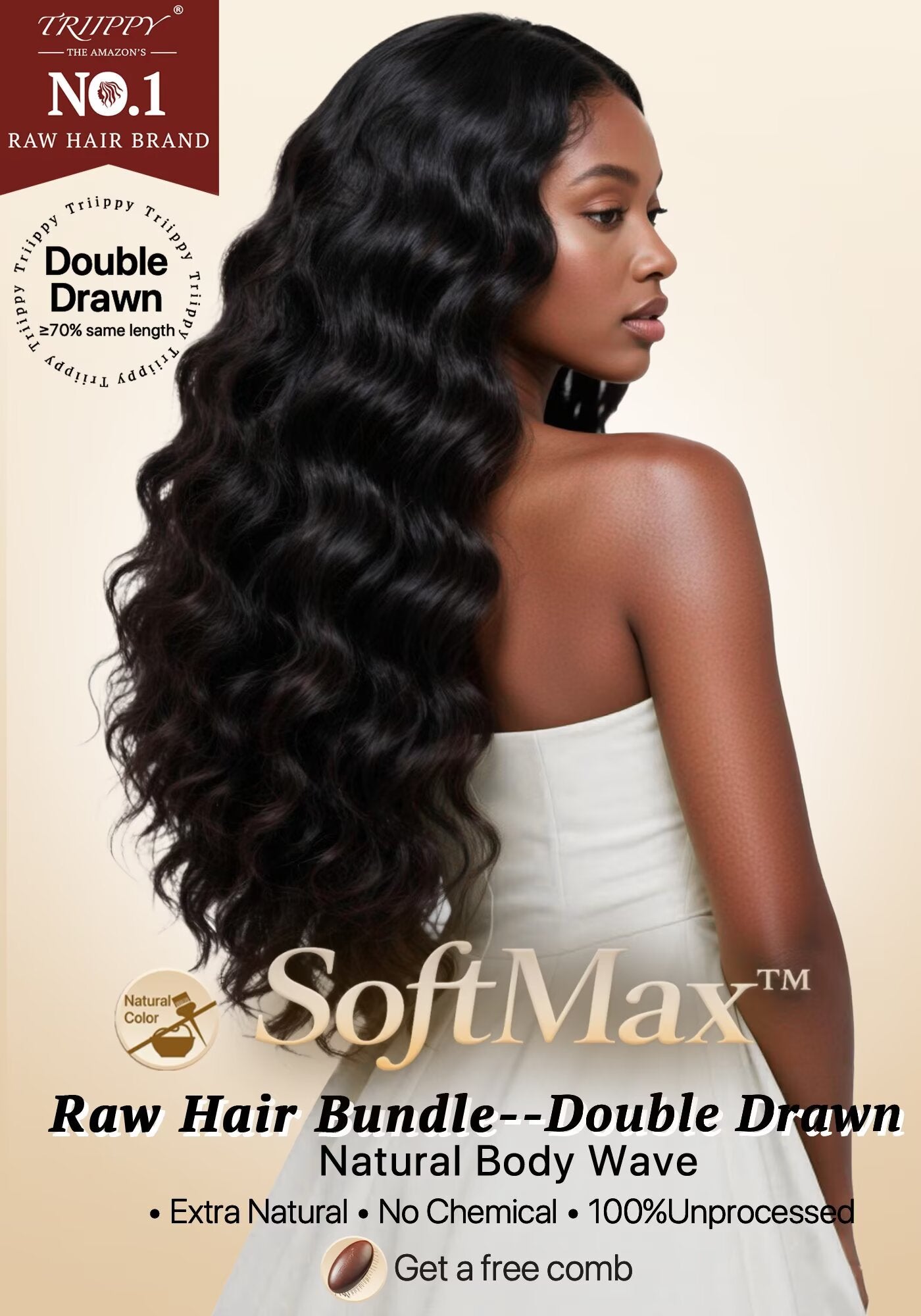 TRIIPPY Raw Natural Body Wave Bundles Human Hair,100% Cambodian Raw Hair Sew in Weave Double Drawn 1 Bundle(14 Inch),3X Lasting And Durable Over Virgin Hair Bundle,No.1 Raw Hair Brand On Amazon